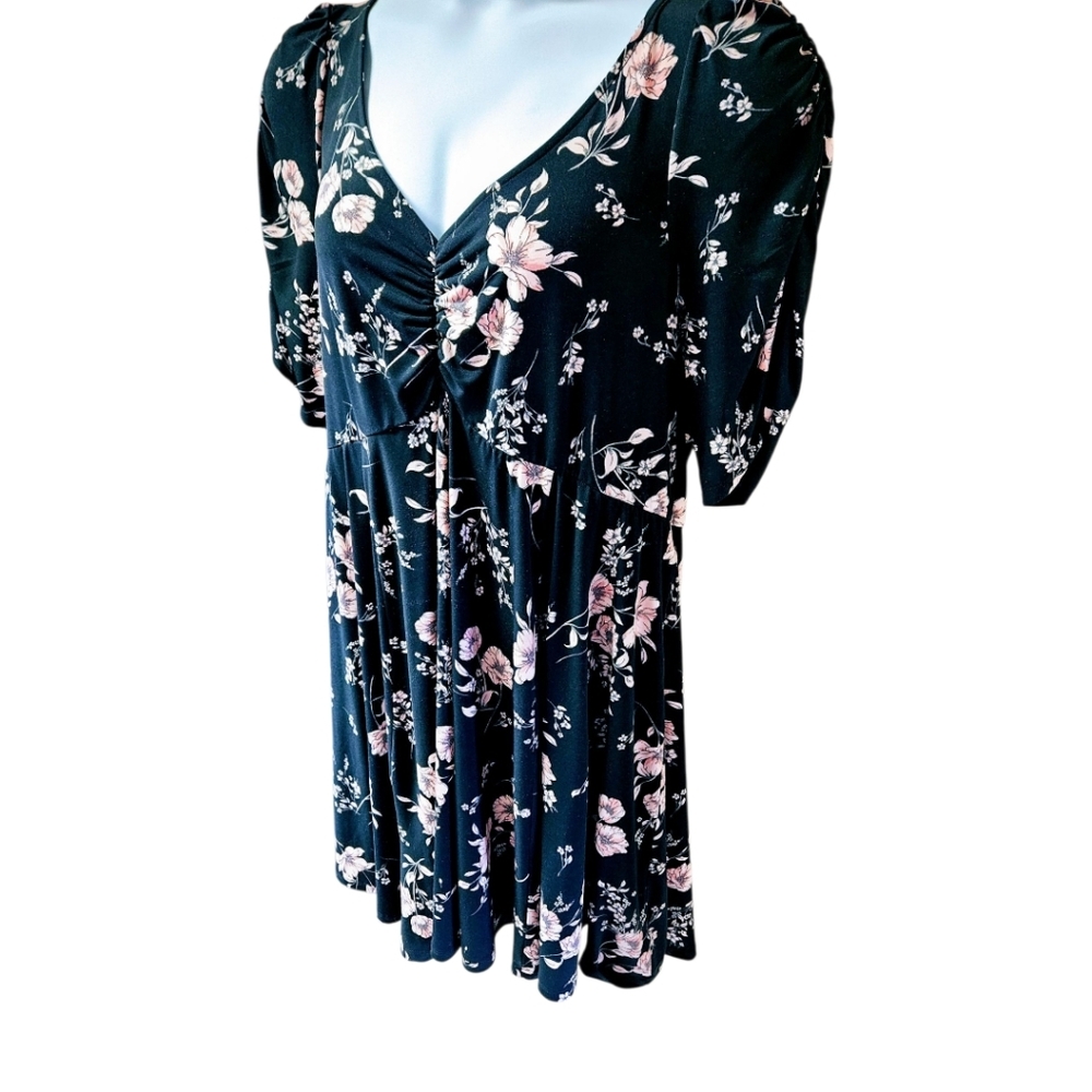 TORRID plus size studio knit cinched Sleeve fit/ flare floral Rose midi dress 3X - Picture 4 of 12